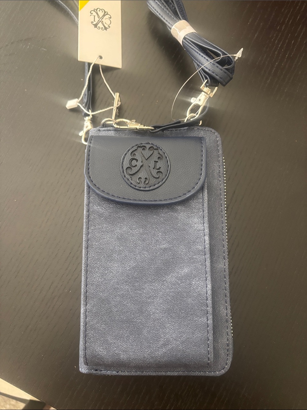 Christian Lacroix Crossbody Phone Wallet / Wristlet- Navy Blue